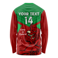 Custom Wales Rugby Long Sleeve Shirt 2024 Six Nations Come On Cymru Mascot Sporty - Wonder Print Shop