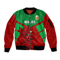 Custom Wales Rugby Sleeve Zip Bomber Jacket 2024 Six Nations Come On Cymru Mascot Sporty - Wonder Print Shop