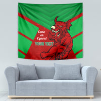 Custom Wales Rugby Tapestry 2024 Six Nations Come On Cymru Mascot Sporty - Wonder Print Shop