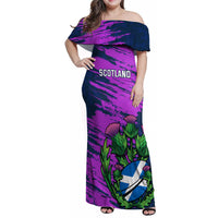 Custom Scotland Rugby Family Matching Off Shoulder Maxi Dress and Hawaiian Shirt 2024 Six Nations Go Scottish Thistle - Wonder Print Shop