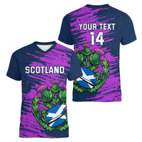 Custom Scotland Rugby Women V Neck T Shirt 2024 Six Nations Go Scottish Thistle - Wonder Print Shop
