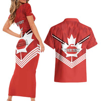 Personalized Canada Curling Couples Matching Short Sleeve Bodycon Dress and Hawaiian Shirt Maple Leaf Red Version - Wonder Print Shop