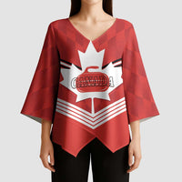 Personalized Canada Curling Kimono Sleeve Blouse Maple Leaf Red Version - Wonder Print Shop