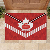 Personalized Canada Curling Rubber Doormat Maple Leaf Red Version - Wonder Print Shop