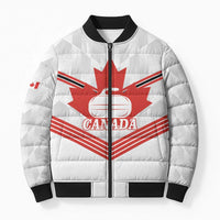 Personalized Canada Curling Bomber Puffer Jacket Maple Leaf White Version - Wonder Print Shop