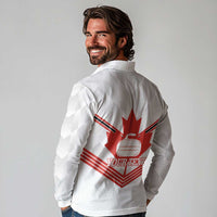 Personalized Canada Curling Long Sleeve Polo Shirt Maple Leaf White Version - Wonder Print Shop