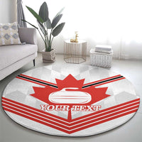Personalized Canada Curling Round Carpet Maple Leaf White Version - Wonder Print Shop