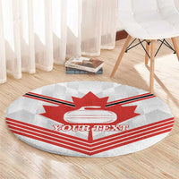 Personalized Canada Curling Round Carpet Maple Leaf White Version - Wonder Print Shop