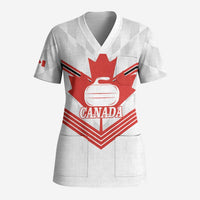 Personalized Canada Curling Scrub Top Maple Leaf White Version - Wonder Print Shop
