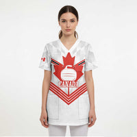 Personalized Canada Curling Scrub Top Maple Leaf White Version - Wonder Print Shop
