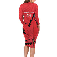 Custom Canada Curling Long Sleeve Bodycon Dress Go Maple Leaf Marble Style - Wonder Print Shop