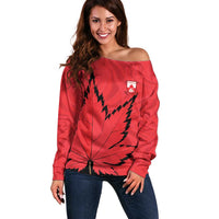 Custom Canada Curling Off Shoulder Sweater Go Maple Leaf Marble Style - Wonder Print Shop