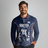 Custom Scotland Curling Long Sleeve Polo Shirt Scottish Thistle Mix Tartan Pattern - Wonder Print Shop