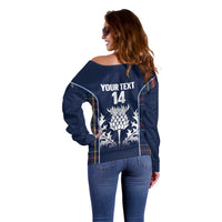 Custom Scotland Curling Off Shoulder Sweater Scottish Thistle Mix Tartan Pattern - Wonder Print Shop