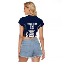 Custom Scotland Curling Raglan Cropped T Shirt Scottish Thistle Mix Tartan Pattern - Wonder Print Shop