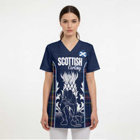 Custom Scotland Curling Scrub Top Scottish Thistle Mix Tartan Pattern - Wonder Print Shop