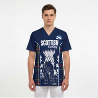 Custom Scotland Curling Scrub Top Scottish Thistle Mix Tartan Pattern - Wonder Print Shop