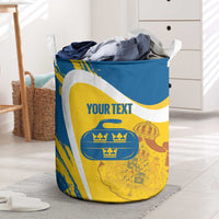 Custom Sweden Curling Laundry Basket Konungariket Sverige Tre Kronor Grunge Style - Wonder Print Shop