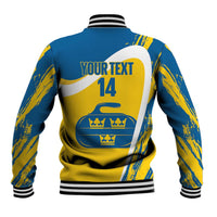 Custom Sweden Curling Baseball Jacket Konungariket Sverige Tre Kronor Grunge Style - Wonder Print Shop