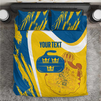 Custom Sweden Curling Bedding Set Konungariket Sverige Tre Kronor Grunge Style - Wonder Print Shop