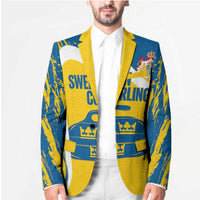 Custom Sweden Curling Blazer Konungariket Sverige Tre Kronor Grunge Style - Wonder Print Shop