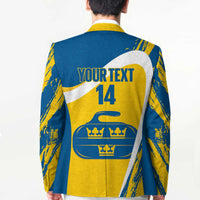 Custom Sweden Curling Blazer Konungariket Sverige Tre Kronor Grunge Style - Wonder Print Shop