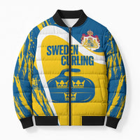 Custom Sweden Curling Bomber Puffer Jacket Konungariket Sverige Tre Kronor Grunge Style - Wonder Print Shop