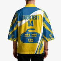 Custom Sweden Curling Kimono Konungariket Sverige Tre Kronor Grunge Style - Wonder Print Shop