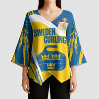 Custom Sweden Curling Kimono Sleeve Blouse Konungariket Sverige Tre Kronor Grunge Style - Wonder Print Shop