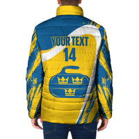 Custom Sweden Curling Padded Jacket Konungariket Sverige Tre Kronor Grunge Style - Wonder Print Shop