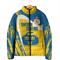 Custom Sweden Curling Padded Jacket Konungariket Sverige Tre Kronor Grunge Style - Wonder Print Shop