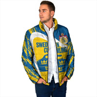 Custom Sweden Curling Padded Jacket Konungariket Sverige Tre Kronor Grunge Style - Wonder Print Shop