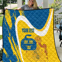 Custom Sweden Curling Quilt Konungariket Sverige Tre Kronor Grunge Style - Wonder Print Shop