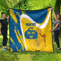 Custom Sweden Curling Quilt Konungariket Sverige Tre Kronor Grunge Style - Wonder Print Shop