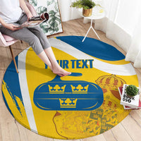 Custom Sweden Curling Round Carpet Konungariket Sverige Tre Kronor Grunge Style - Wonder Print Shop