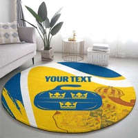 Custom Sweden Curling Round Carpet Konungariket Sverige Tre Kronor Grunge Style - Wonder Print Shop