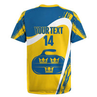 Custom Sweden Curling Rugby Jersey Konungariket Sverige Tre Kronor Grunge Style - Wonder Print Shop