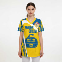 Custom Sweden Curling Scrub Top Konungariket Sverige Tre Kronor Grunge Style - Wonder Print Shop