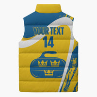 Custom Sweden Curling Sleeveless Puffer Jacket Konungariket Sverige Tre Kronor Grunge Style - Wonder Print Shop