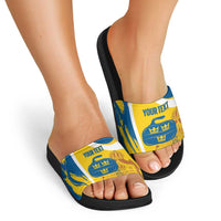 Custom Sweden Curling Slide Sandals Konungariket Sverige Tre Kronor Grunge Style - Wonder Print Shop