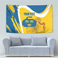 Custom Sweden Curling Tapestry Konungariket Sverige Tre Kronor Grunge Style - Wonder Print Shop