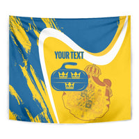 Custom Sweden Curling Tapestry Konungariket Sverige Tre Kronor Grunge Style - Wonder Print Shop