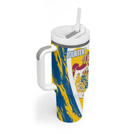 Custom Sweden Curling Tumbler With Handle Konungariket Sverige Tre Kronor Grunge Style - Wonder Print Shop