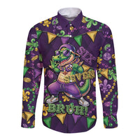 Six Seven Alligator Mardi Gras Long Sleeve Button Shirt 67 Gen Alpha Slang Carnival Beads