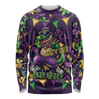 Six Seven Alligator Mardi Gras Long Sleeve Shirt 67 Gen Alpha Slang Carnival Beads