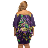 Six Seven Alligator Mardi Gras Off Shoulder Short Dress 67 Gen Alpha Slang Carnival Beads