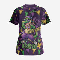 Six Seven Alligator Mardi Gras Scrub Top 67 Gen Alpha Slang Carnival Beads