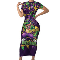 Six Seven Alligator Mardi Gras Short Sleeve Bodycon Dress 67 Gen Alpha Slang Carnival Beads