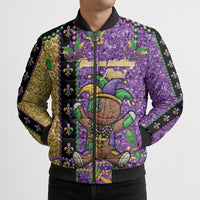 Voodoo Doll Mardi Gras Bomber Puffer Jacket Throw Me Something Mister Glitter Effect
