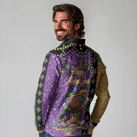 Voodoo Doll Mardi Gras Long Sleeve Polo Shirt Throw Me Something Mister Glitter Effect